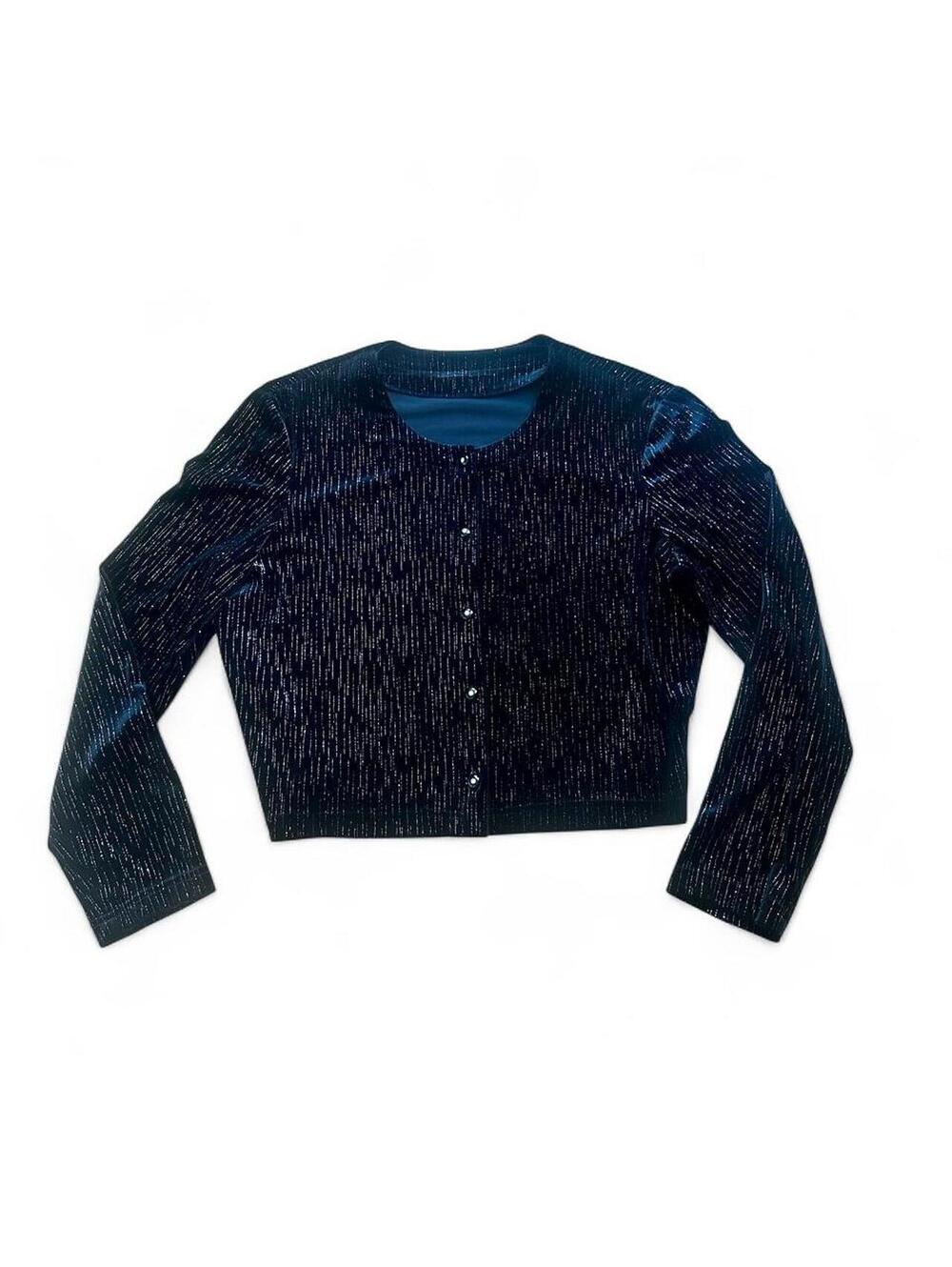 Ronni Nicole Black Velvet Rainbow Metallic Cropped Cardigan Jacket Y2K M/L
